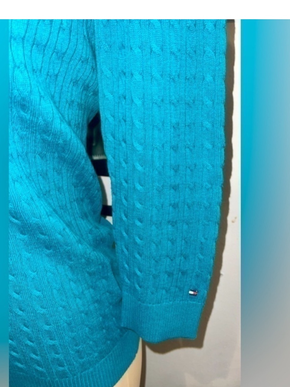 Tommy Hilfiger Turquoise Cable Knit Pima Cotton Sweater Top Size S/P - Picture 5 of 9